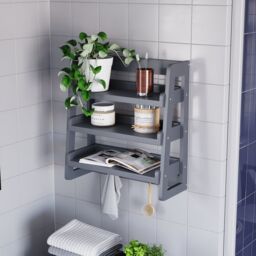 Hayle Matt Grey Wood Rectangular Wall-Mounted Bathroom Shelf (D)20Cm (H)53Cm (L)20Cm - thumbnail 3