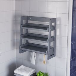 Hayle Matt Grey Wood Rectangular Wall-Mounted Bathroom Shelf (D)20Cm (H)53Cm (L)20Cm - thumbnail 7