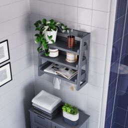 Hayle Matt Grey Wood Rectangular Wall-Mounted Bathroom Shelf (D)20Cm (H)53Cm (L)20Cm - thumbnail 6