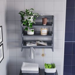 Hayle Matt Grey Wood Rectangular Wall-Mounted Bathroom Shelf (D)20Cm (H)53Cm (L)20Cm - thumbnail 5