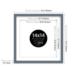 "14X14"" Grey Picture Frame - 14X14"" Square Frame With 13X13"" Mount For 14X14""/13X13"" Pictures Moderrn Style Thin Edge, 1 Pack" - thumbnail 2