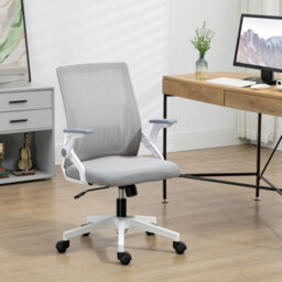 Vinsetto Mesh Office Chair With Lumbar Support, Flip-Up Arm, Wheels, Grey - thumbnail 1