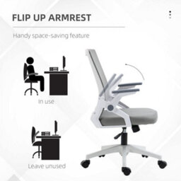 Vinsetto Mesh Office Chair With Lumbar Support, Flip-Up Arm, Wheels, Grey - thumbnail 4