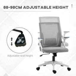 Vinsetto Mesh Office Chair With Lumbar Support, Flip-Up Arm, Wheels, Grey - thumbnail 7
