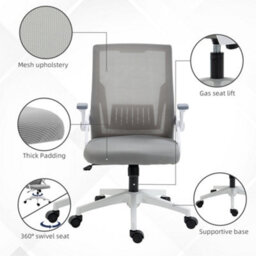 Vinsetto Mesh Office Chair With Lumbar Support, Flip-Up Arm, Wheels, Grey - thumbnail 6