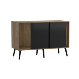 Urbn-Living Urbnliving 3-Door Sliding Cabinet Sideboard Oak Carcass With Black Doors Storage Organiser Home Cupboard Black Wooden Legs - thumbnail 5