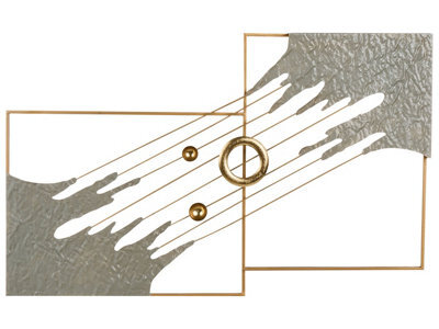Wyld And Coco Atlas And Co Modern Iron Wall Sculpture Multicolor Abstract Panels With Gold Ring, W80 X H45Cm - image 1