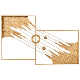 Wyld And Coco Atlas And Co Modern Iron Wall Sculpture Multicolor Abstract Panels With Gold Ring, W80 X H45Cm - thumbnail 3