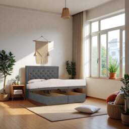 "Knight Sleep Athens Ottoman Bed Grey Plush 4Ft  With Mattress & 24""headboard - Small Double" - thumbnail 1