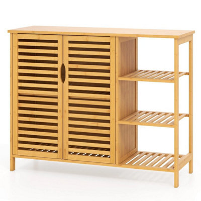 Bamboo Bathroom Cabinet 2-Door Storage Organizer W/shelves-Natural - image 1