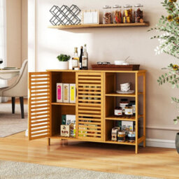 Bamboo Bathroom Cabinet 2-Door Storage Organizer W/shelves-Natural - thumbnail 4