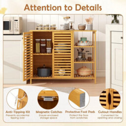 Bamboo Bathroom Cabinet 2-Door Storage Organizer W/shelves-Natural - thumbnail 6