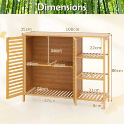 Bamboo Bathroom Cabinet 2-Door Storage Organizer W/shelves-Natural - thumbnail 2