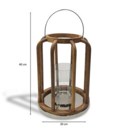 Mango Wood And Glass Lantern Candle Holder Ornament And Home Accessory In Nickel Plated Natural 40Cm Height - thumbnail 4