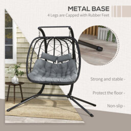 Outsunny Pe Hanging Swing Chair W/ Thick Cushion, Patio Hanging Chair, Black - thumbnail 5