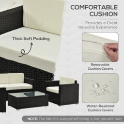 Outsunny 4Pc Rattan Sofa Set Outdoor Coffee Table Chair Wicker Garden Black - thumbnail 6