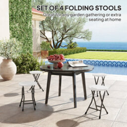 Outsunny Folding Stool Set Of 4, Decorative Garden Stool Set, White - thumbnail 4