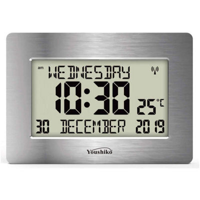 Youshiko Official Uk Radio Controlled Silent Wall Clock - Large Lcd, Auto Set Up With Day, Date, Month. Ideal For Dementia & Alzheimer's. - image 1
