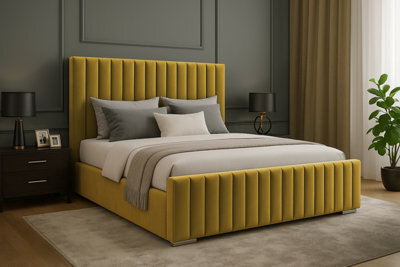 Adore Designs Portland Plush Velvet Ottoman Storage Bed, With Footboard - 5Ft Kingsize - Turmeric - image 1