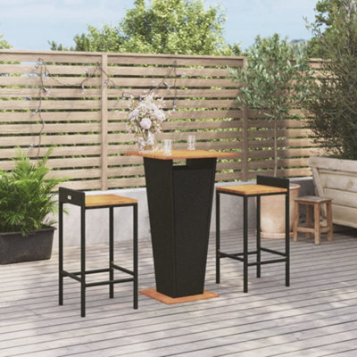 Walplus 3 Piece Garden Bar Set Black Poly Rattan&solid Wood Acacia - image 1