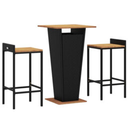 Walplus 3 Piece Garden Bar Set Black Poly Rattan&solid Wood Acacia - thumbnail 3