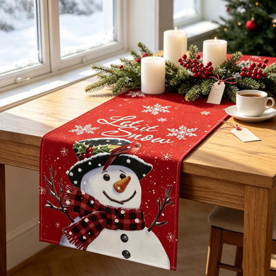 CLEFFNS Table Runner For Christmas Decorations With Snowman Snowflakes Seasonal Christmas Decorations, Red Winter Xmas Dinner Table Decor - image 1