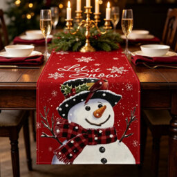 CLEFFNS Table Runner For Christmas Decorations With Snowman Snowflakes Seasonal Christmas Decorations, Red Winter Xmas Dinner Table Decor - thumbnail 2