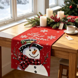 CLEFFNS Table Runner For Christmas Decorations With Snowman Snowflakes Seasonal Christmas Decorations, Red Winter Xmas Dinner Table Decor