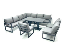 Fimous 10 Seater Outdoor Aluminum Garden Furniture Set Corner Sofa Rising Lifting Dining Table Sets Dark Grey - thumbnail 2