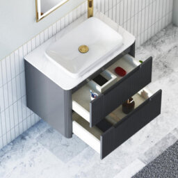 Royal Bathrooms Avenza 700mm Matt Obsidian Black Wall Hung Bathroom Countertop Vanity Unit 2 Drawer With Qubix Basin - thumbnail 5
