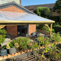 Rutland County Garden Furniture Wall Mounted Polycarbonate Roof Gazebo - Light Green - 2.5M Depth X 4.34M Width - 2 Posts / White Glazing Bars / Opal Sheets - thumbnail 4