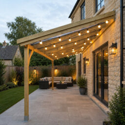 Rutland County Garden Furniture Wall Mounted Polycarbonate Roof Gazebo - Light Green - 2.5M Depth X 4.34M Width - 2 Posts / White Glazing Bars / Opal Sheets - thumbnail 1