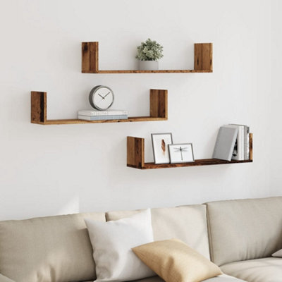 Berkfield Wall Shelves 3 Pcs Old Wood 80X18X18 Cm Engineered Wood - image 1