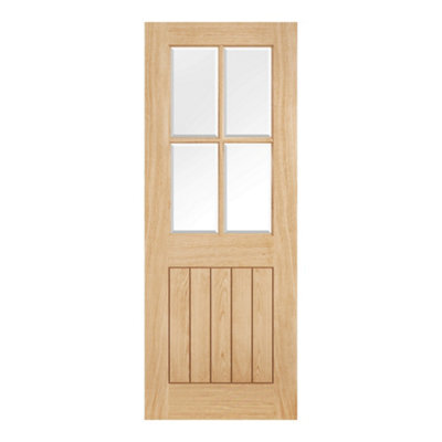 Lpd Belize Clear Glazed Cottage Light Brown White Oak Veneer Internal Oak & Particleboard Door, (H)1981mm (W)833mm (T)35mm