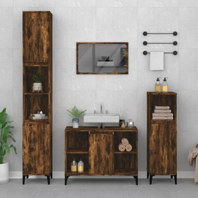 Berkfield 3 Piece Bathroom Furniture Set Smoked Oak Engineered Wood - image 1