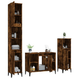 Berkfield 3 Piece Bathroom Furniture Set Smoked Oak Engineered Wood - thumbnail 3