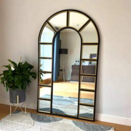 Jōbū Jobu Home - Mio - Full Length Black & Gold Metal Arched Window Mirror - 180Cm X 105Cm