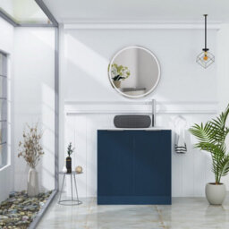 Royal Bathrooms Evora 800mm Midnight Blue Fluted Floor Standing Countertop Vanity Unit 2 Door With Milan Black Basin - thumbnail 2