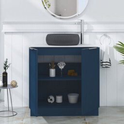 Royal Bathrooms Evora 800mm Midnight Blue Fluted Floor Standing Countertop Vanity Unit 2 Door With Milan Black Basin - thumbnail 3
