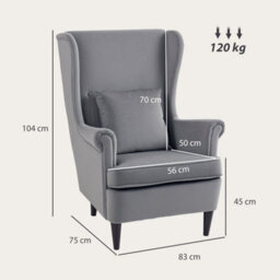 Dark Grey Modern Accent Chair, Upholstered Wingback Armchair With Wood Legs - thumbnail 2