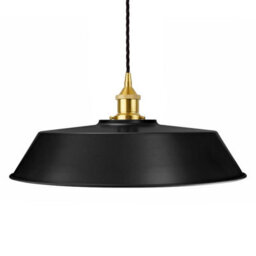 Matt Black Large Chancery Painted Dome Pendant Light With Polished Brass Lamp Holder And Black Twisted Cable - Se Home - thumbnail 1