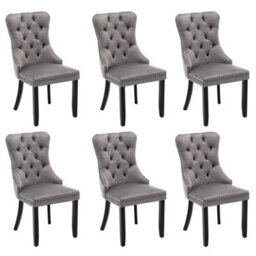 Btm Set Of 6 Modern Velvet Dining Chairs Button Tufted Solid Wood Legs Knocker Ring For Dining Or Living Room Grey - thumbnail 2