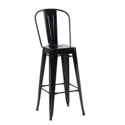 "Fwstyle Bistro Metal Bar Chairs Stools Set Of 4 30"" Black Gloss Galvanised Steel Indoor & Outdoor" - thumbnail 4