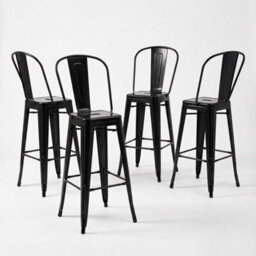 "Fwstyle Bistro Metal Bar Chairs Stools Set Of 4 30"" Black Gloss Galvanised Steel Indoor & Outdoor" - thumbnail 3