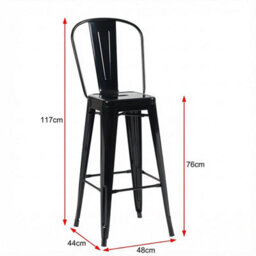 "Fwstyle Bistro Metal Bar Chairs Stools Set Of 4 30"" Black Gloss Galvanised Steel Indoor & Outdoor" - thumbnail 6