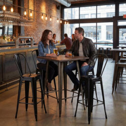 "Fwstyle Bistro Metal Bar Chairs Stools Set Of 4 30"" Black Gloss Galvanised Steel Indoor & Outdoor" - thumbnail 1
