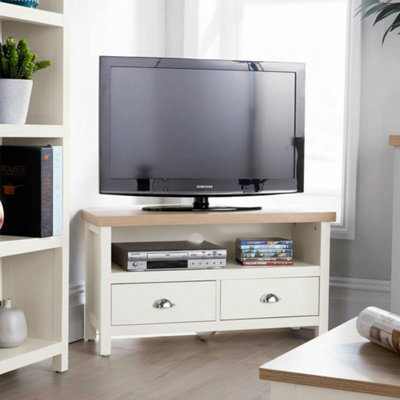Home Source Avon 2 Drawer 36mm Thick Top Compact Corner Tv Stand Unit White - image 1