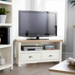 Home Source Avon 2 Drawer 36mm Thick Top Compact Corner Tv Stand Unit White - thumbnail 1