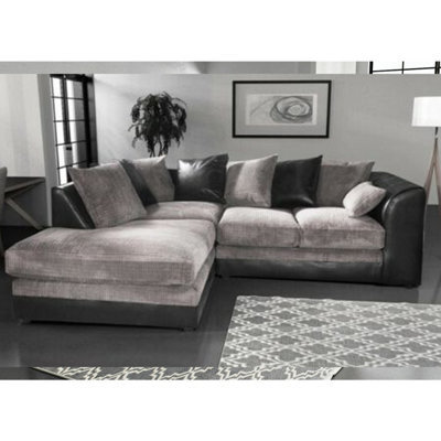 Furnishings For Less UK Luca 3-4 Seater L Shaped Corner Sofa Fabric And Leather Trim Black And Grey Left Hand Facing - image 1
