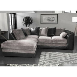 Furnishings For Less UK Luca 3-4 Seater L Shaped Corner Sofa Fabric And Leather Trim Black And Grey Left Hand Facing - thumbnail 1
